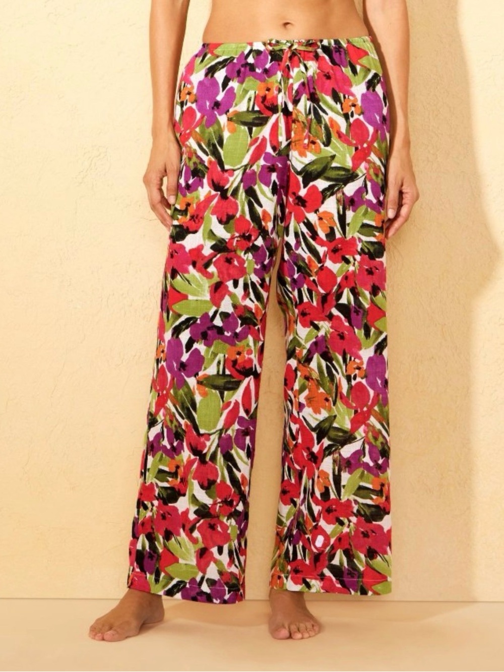 NWT Shade & Shore Floral Swim Coverup Pants in White, Pink and Green